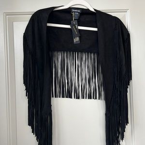 Bebe Fringed Faux Suede Capelet